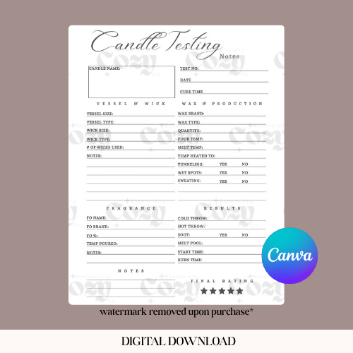 Candle Testing Notes Page | Printable & Editable | Canva Template